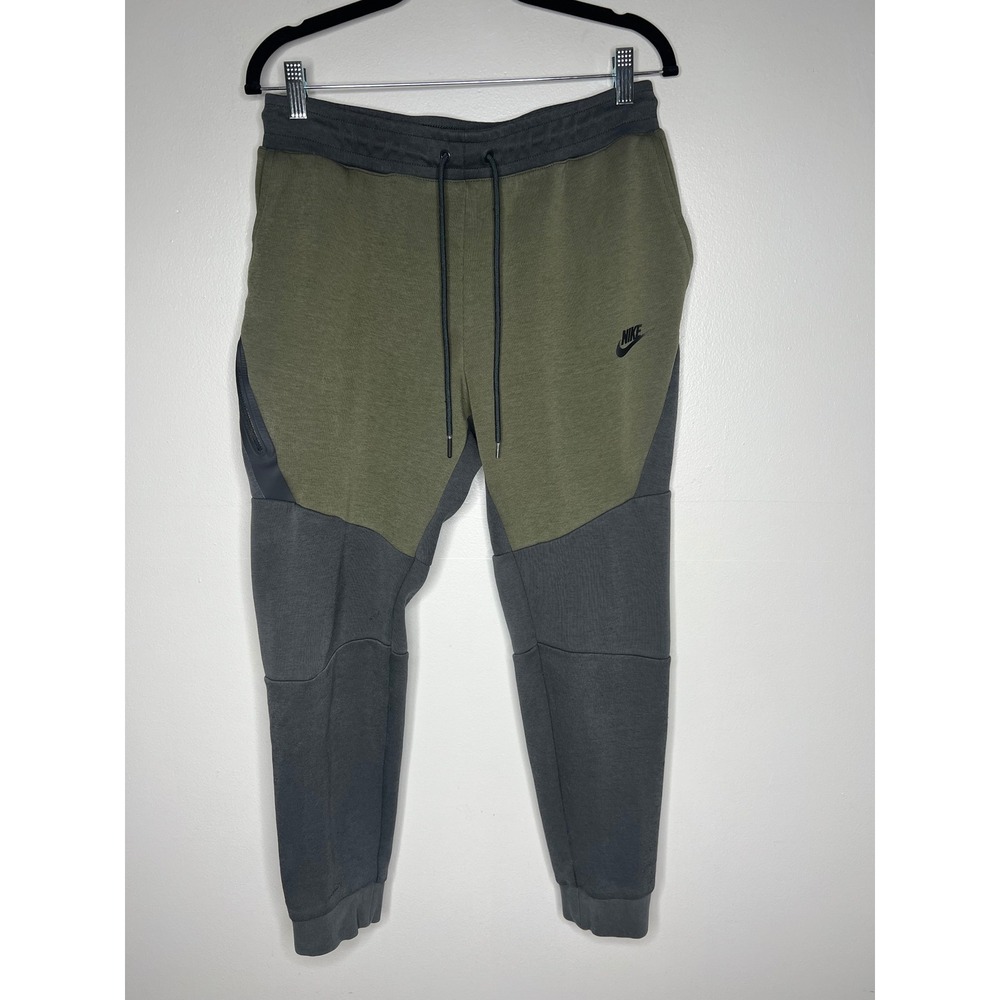 Nike Tech Fleece Joggers Men Medium Olive Green Charcoal Grey Tapered Pants